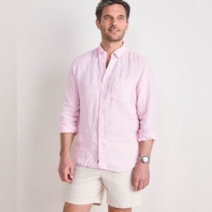 Gorgeous Men’s Vineyard Vines Surfside Solid Linen Shirt in Flamingo Pink Sz:XXL